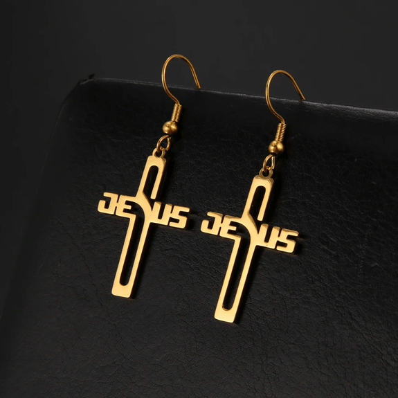 Christian Pendant Cross Jesus Earrings