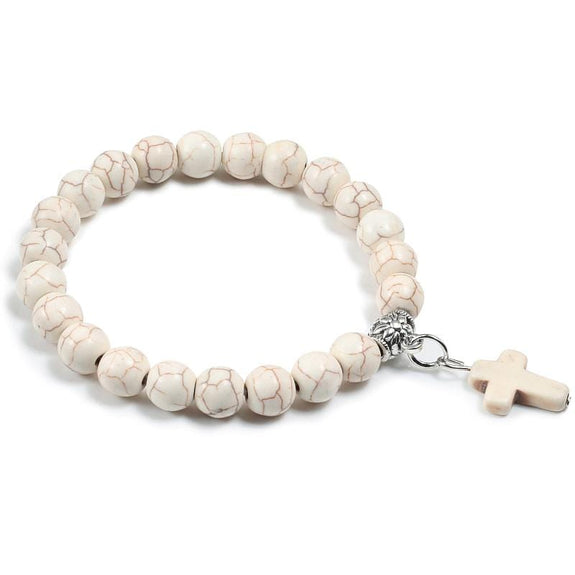 bead bracelet with cross charm