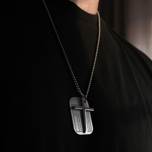 Men's Christian Necklace  Lord's Prayer Dog Tag