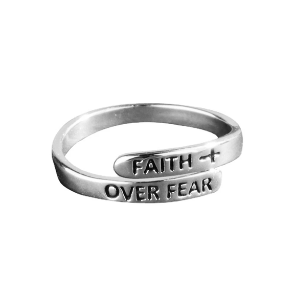 'Faith Over Fear' Religious Slogan Ring