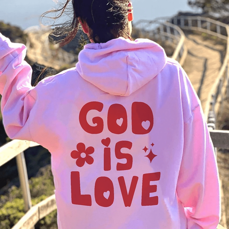 God is Love' Back Print Hoodie, Christian Slogan Hoddie