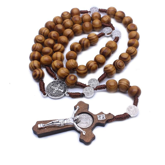 crucifix necklace wooden beads