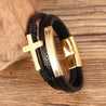 Men's Leather Cuff Bracelet with Cross Gold
