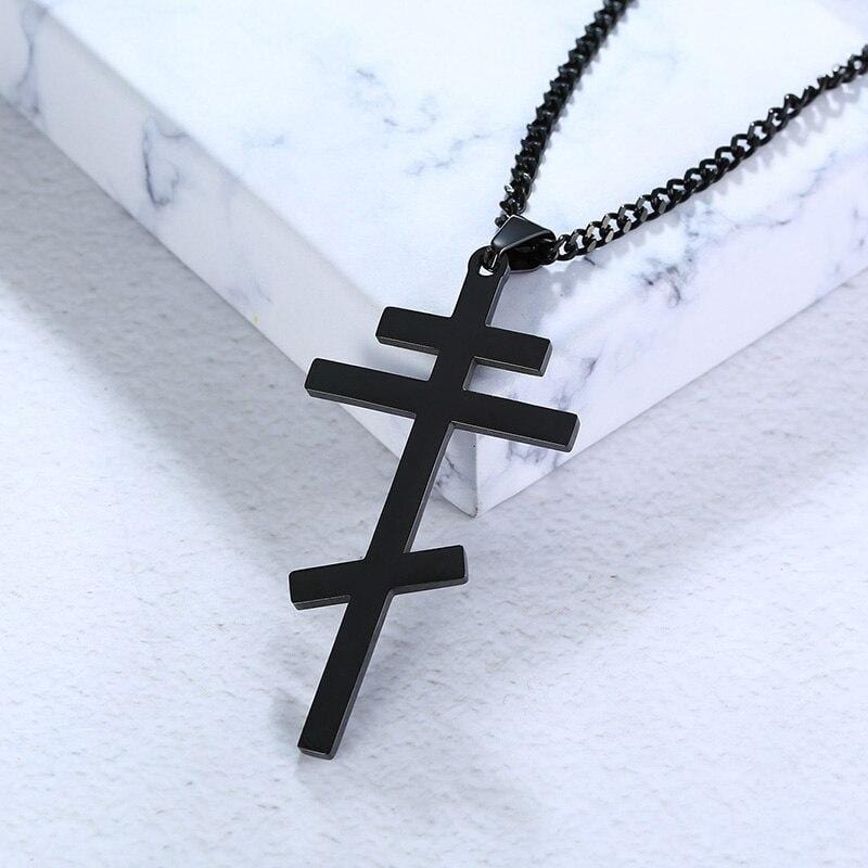 mens orthodox cross necklace black
