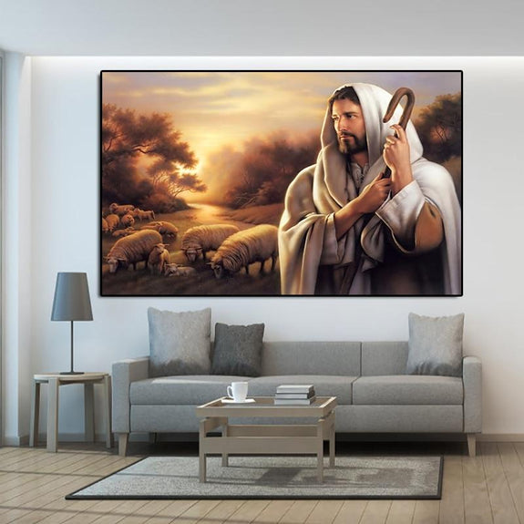 jesus with sheep painting