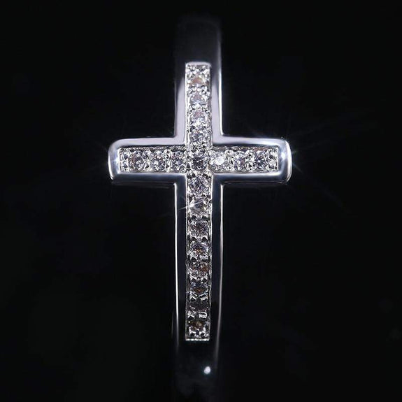 diamond cross ring womens silver plated