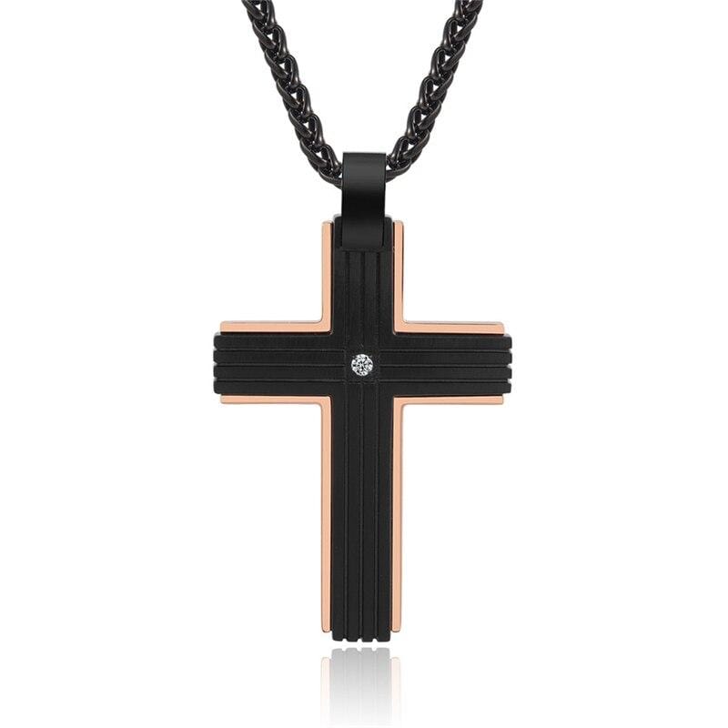 mens black chain necklace with cross