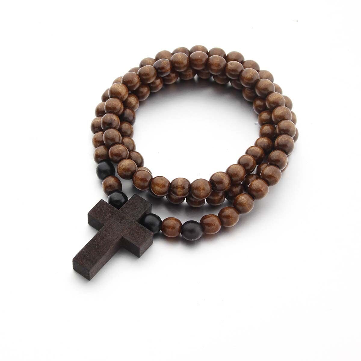 Men's  Bead Cross Necklace with wood cross