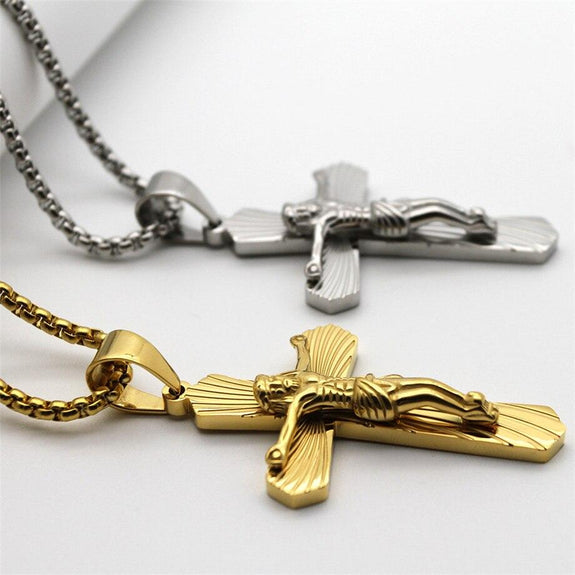 Men's silver Crucifix and Mary medal necklace — WE ARE ALL SMITH