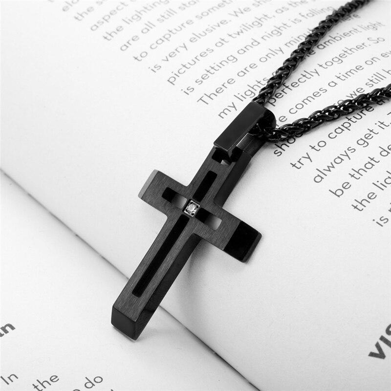 mens-cubic-zirconia-cross-necklace black plated