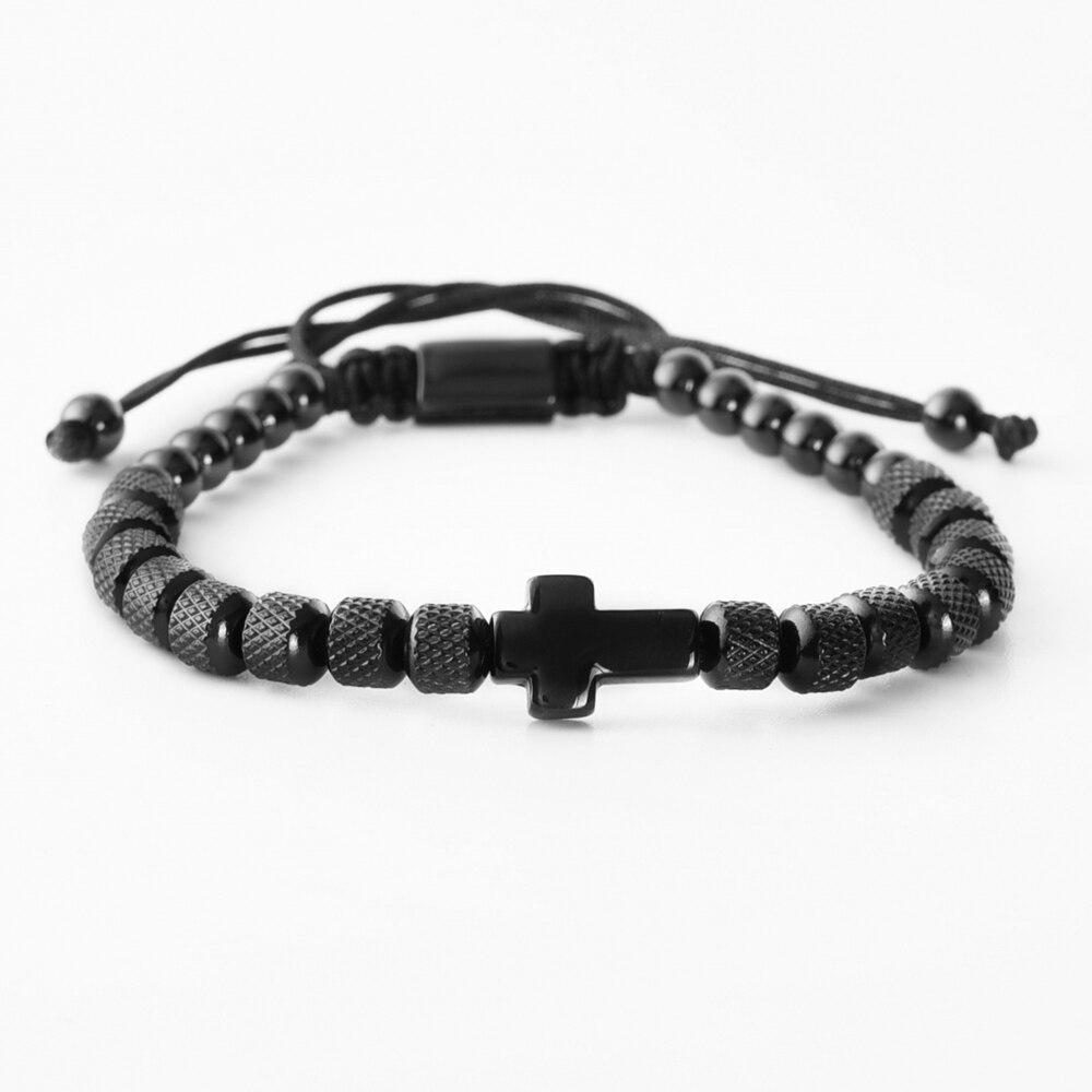 mens-beaded-cross-bracelet-with-stainless-steel-black