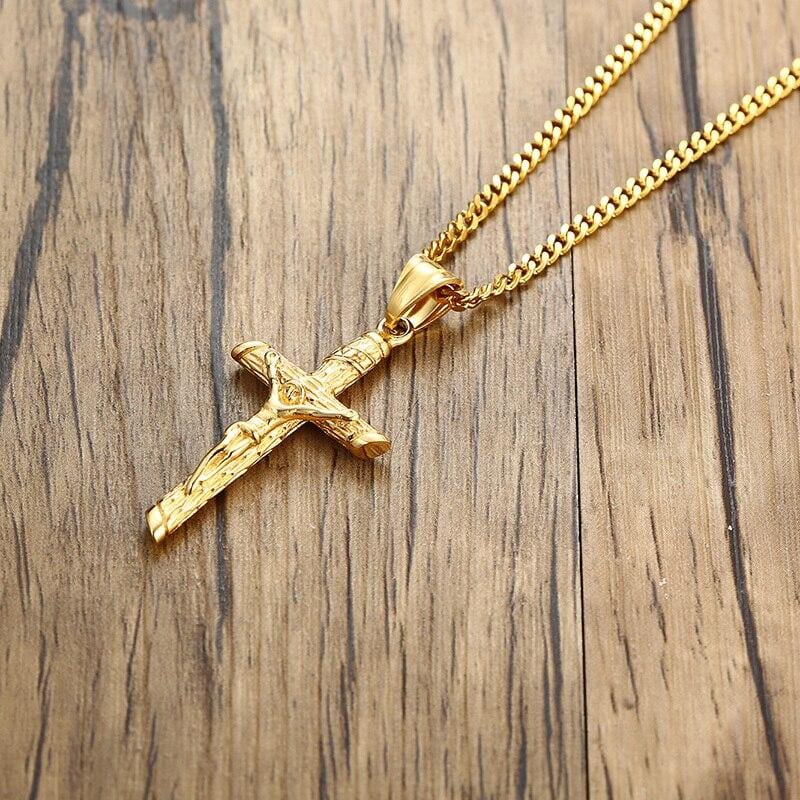 gold-crucifix-cross-necklace steel