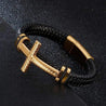 Black Leather Cross Bracelet  gold