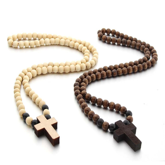 Men's Wooden Bead Cross Necklaces