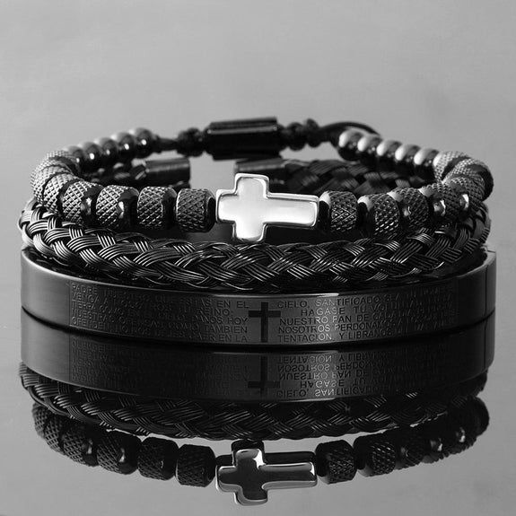 Men's Cross Bracelet  Padre Nuestro Set (3pcs)