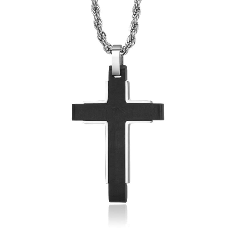 men's black plated stainless steel cross pendant necklace