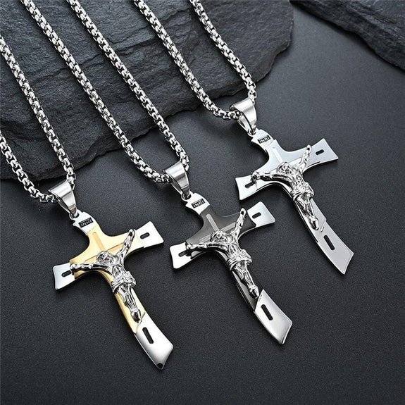 crucifix chain mens necklace