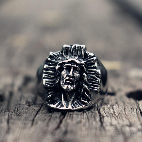 jesus face ring in stainless steel