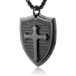 armor of god shield necklace black