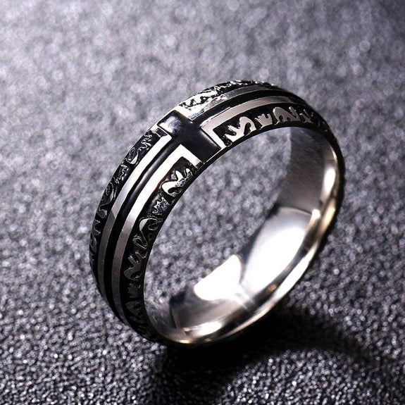 Black Stainless Steel Christian Ring cross