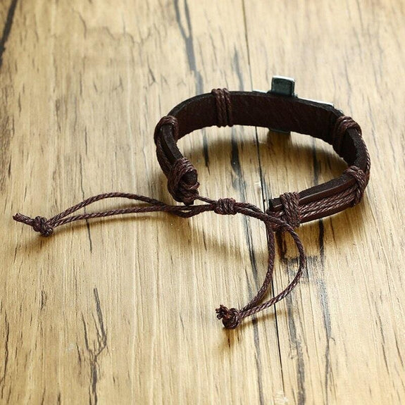 cross bracelet with leather band backside