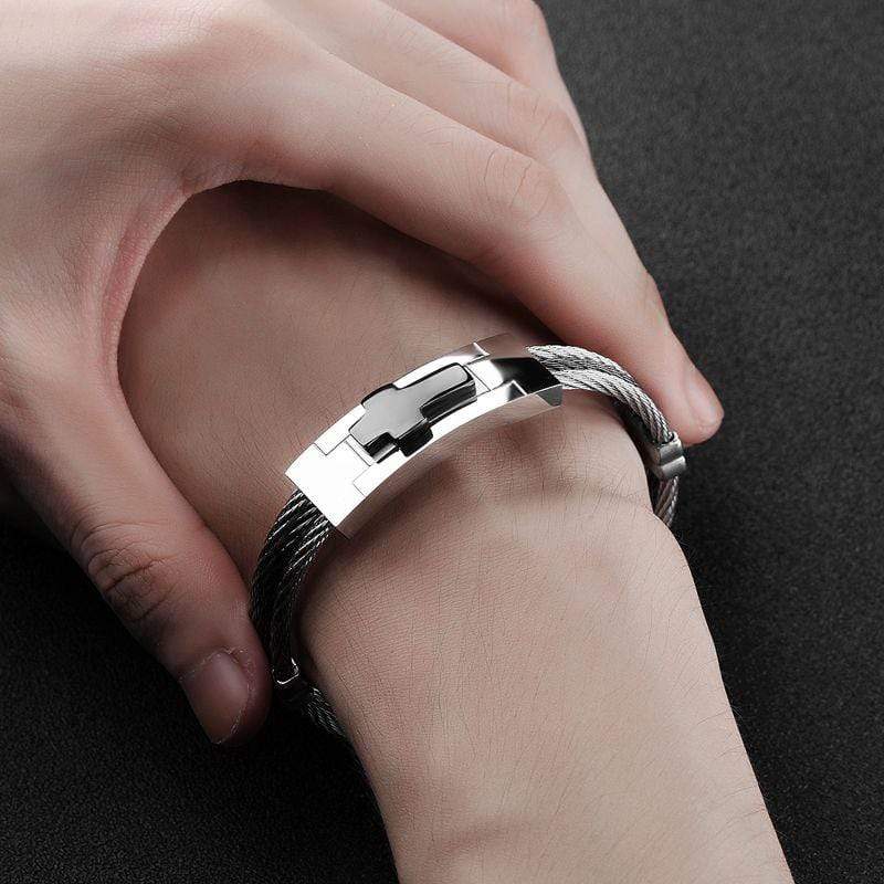 black cross bracelet stainless steel