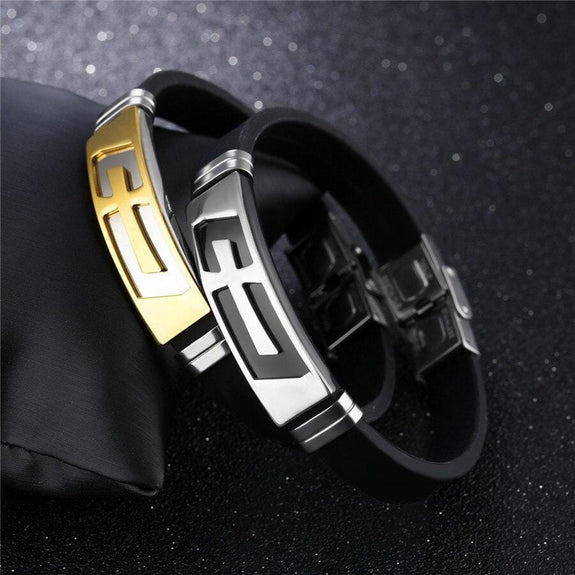 silicone band cross bracelet stainless steel