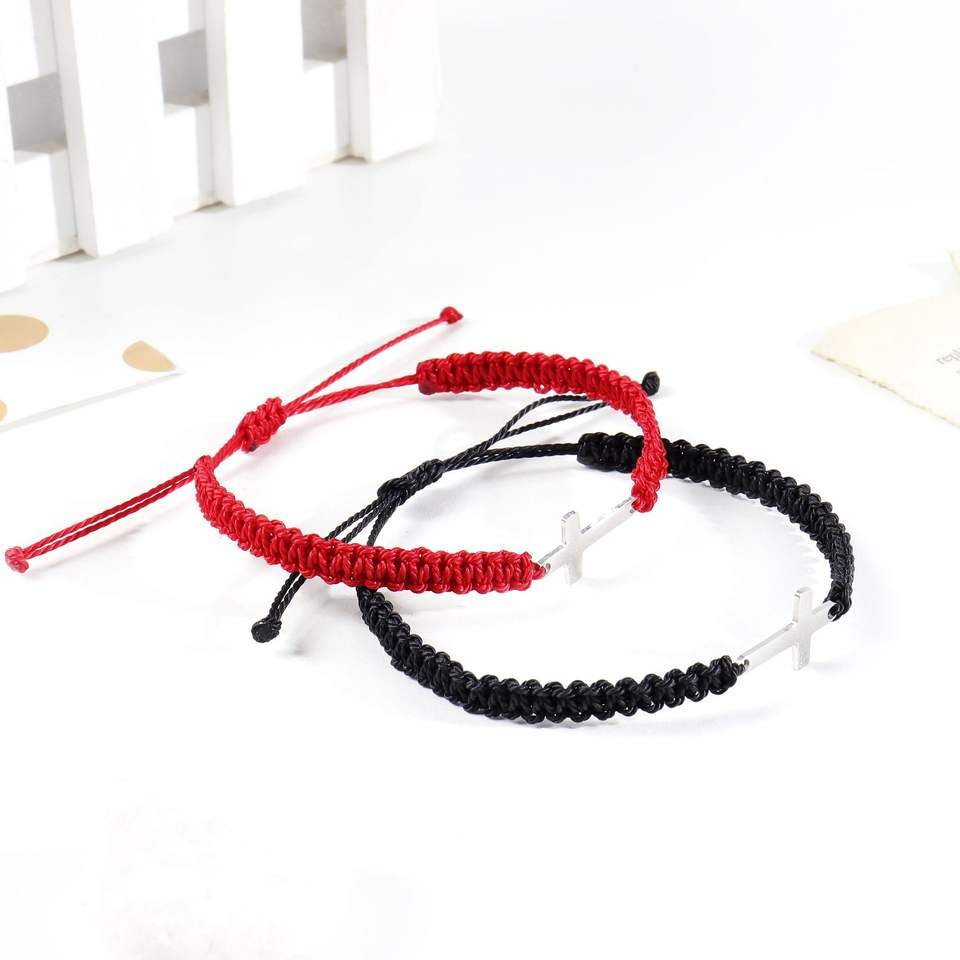 Braided Cross Bracelets  Red And Black Rope