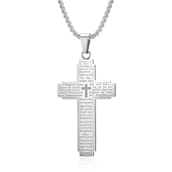 the lords prayer cross necklace steel