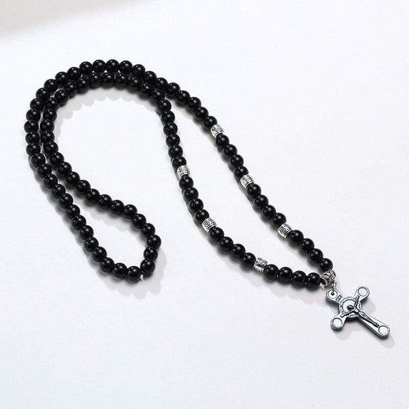beaded necklace black jesus crucifix