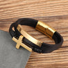 Men's Leather Cuff Bracelet with Cross steel