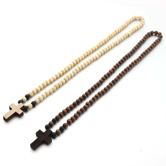 Wooden Bead Cross Necklaces Christian
