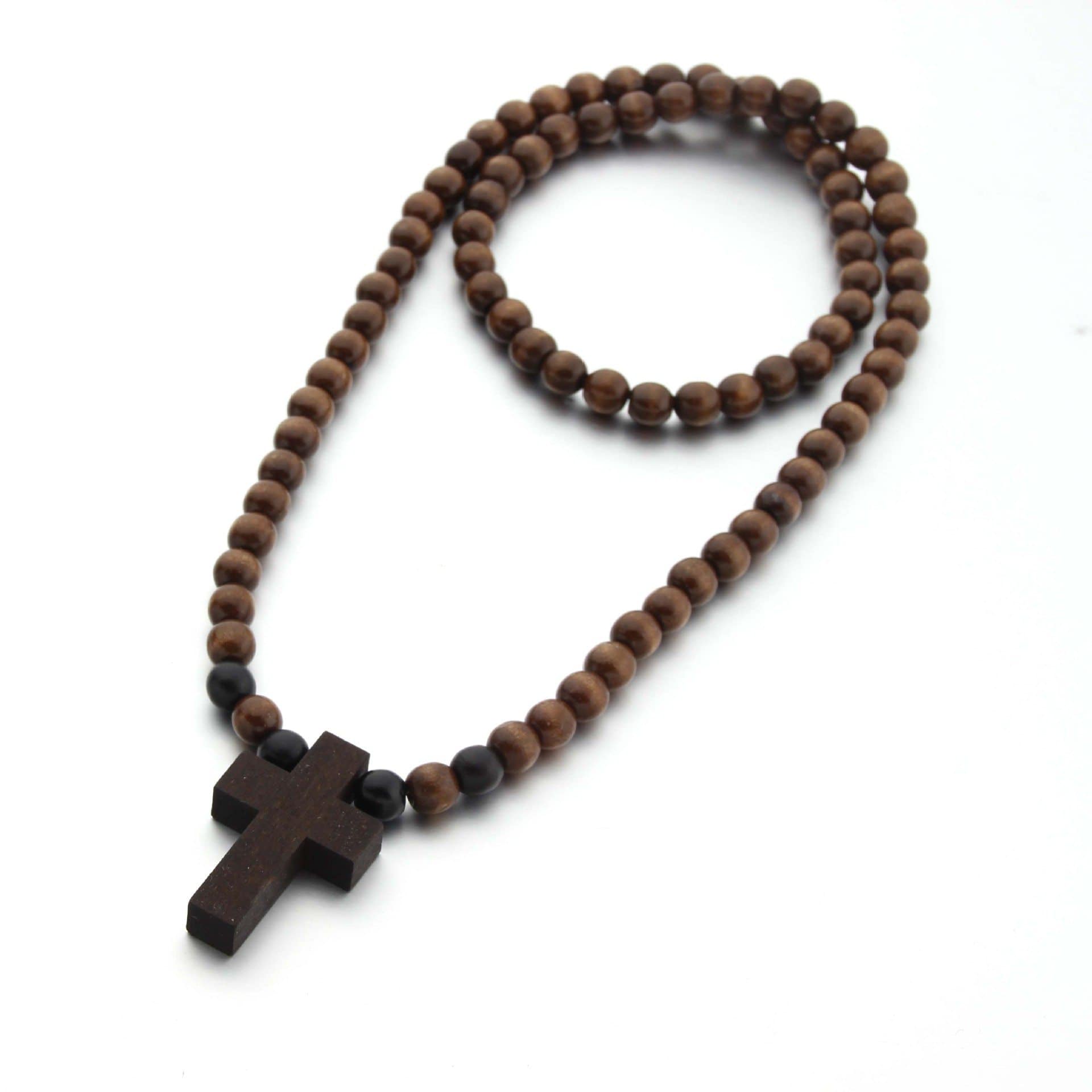 brown Wooden Bead Cross Necklace