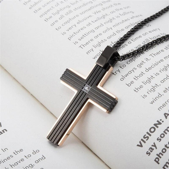 mens black chain necklace with cross stainless steel