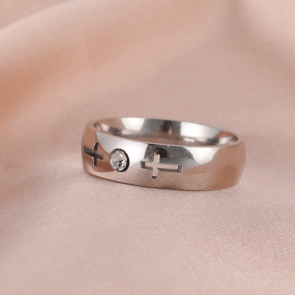 Stainless Steel Christian Ring with Hollow Cross