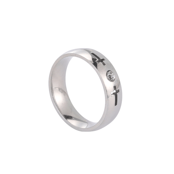 Stainless Steel Christian Ring with Hollow Cross