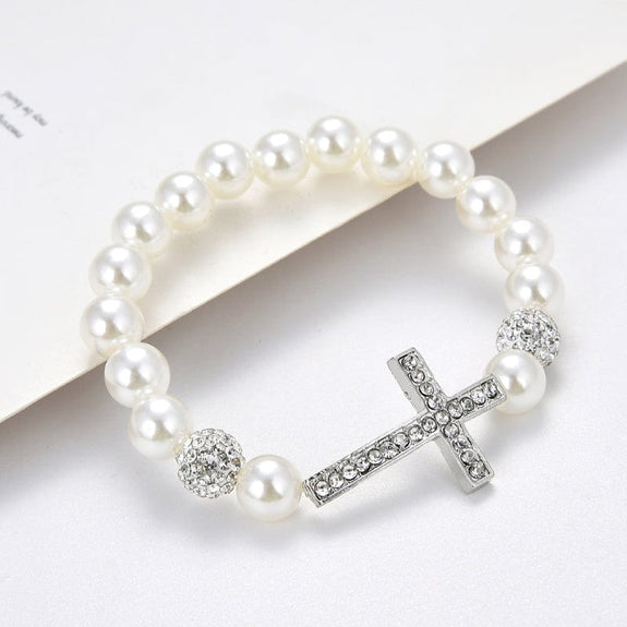 Women's Imitation Pearl Cross Bracelet