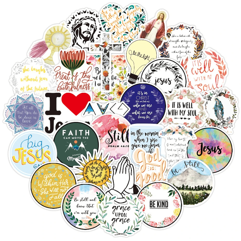 Jesus Christian Sayings Sticker Set (50 Stickers)