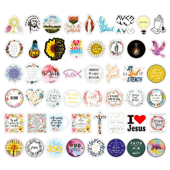 Jesus Christian Sayings Sticker Set (50 Stickers)