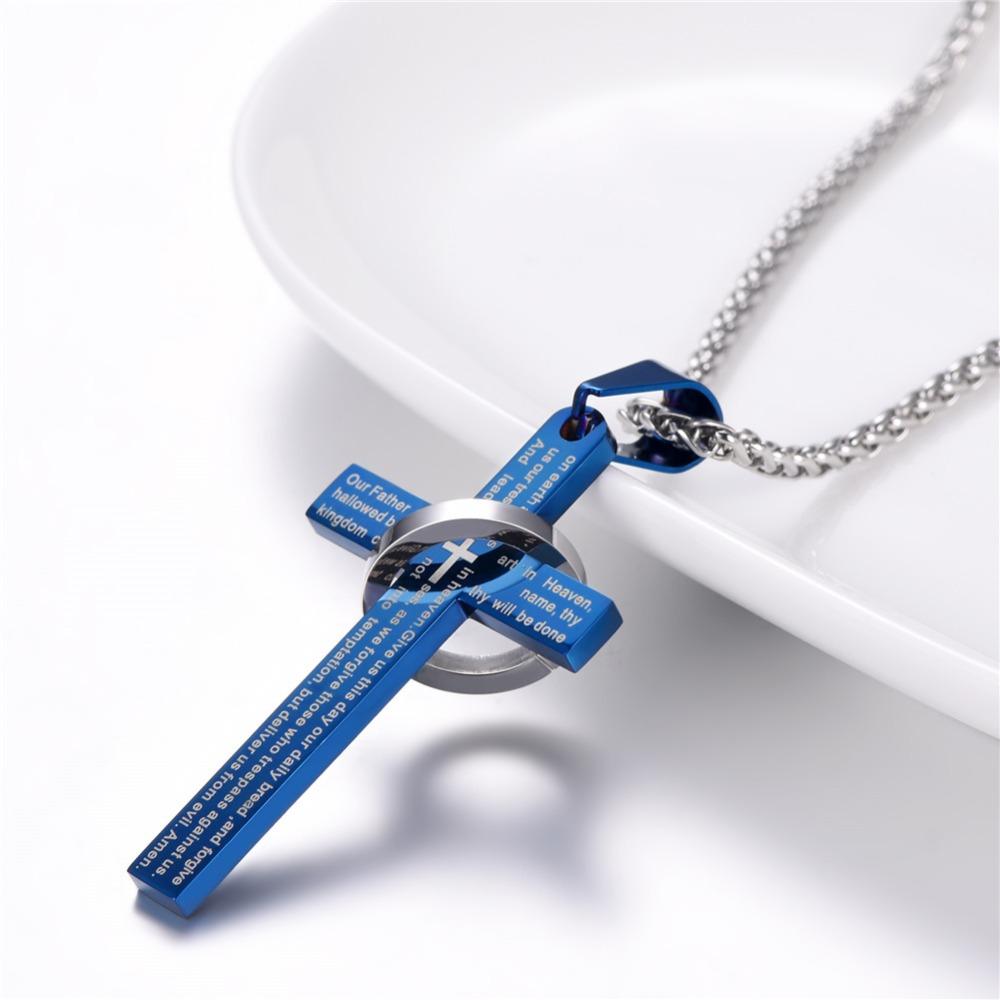 Stainless Steel Polished The Lord's Prayer Large Cross Chain Necklace – LSJ
