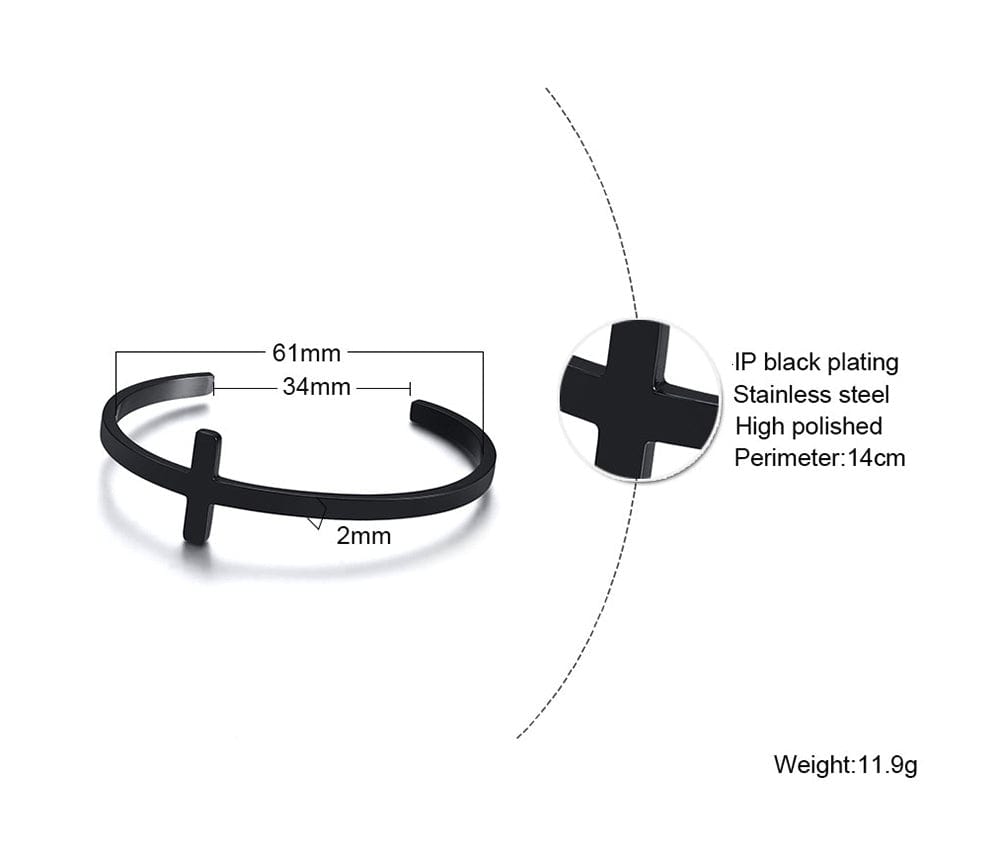 Mens Minimalist Stainless Steel Cuff Bracelet with Cross