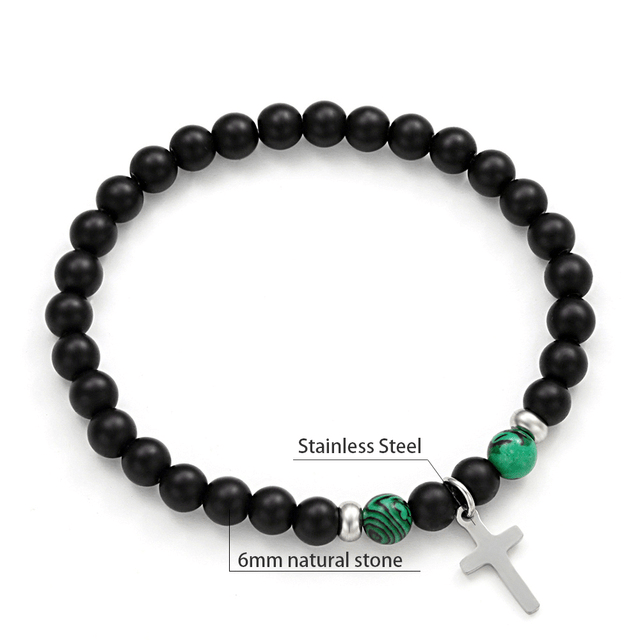 Natural Stone Bead Bracelet with Cross Charm