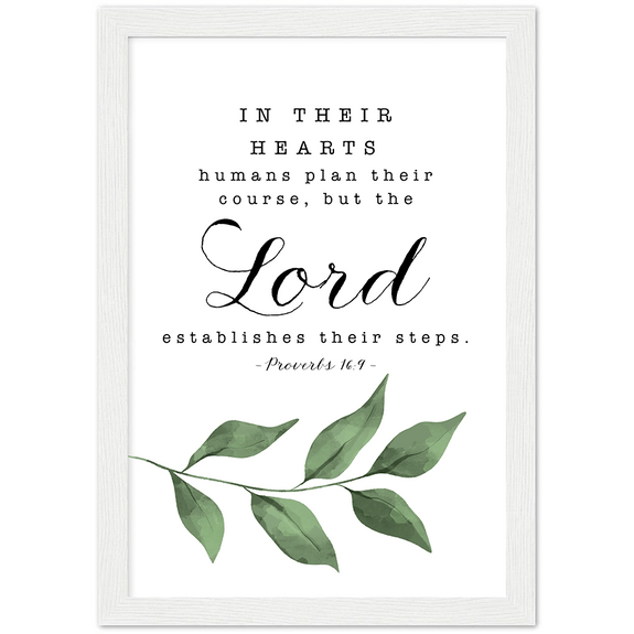 Proverbs 16:9 Leaves Matte Poster Wooden Frame (A4)