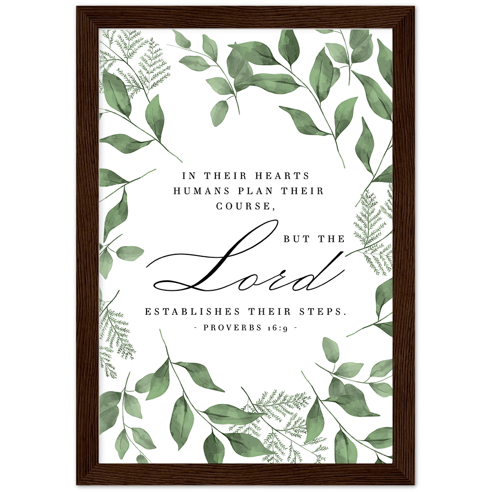 Proverbs 16:9 Leaves Border Matte Poster Wooden Frame (A4)