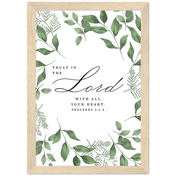 Proverbs 3:5-6 Leaves Border Matte Poster Wooden Frame (A4)