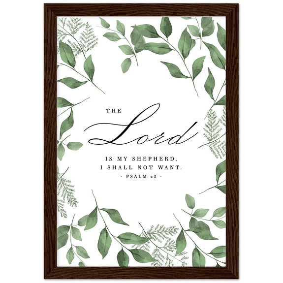 Psalm 23 Leaves Border Matte Poster Wooden Frame (A4)