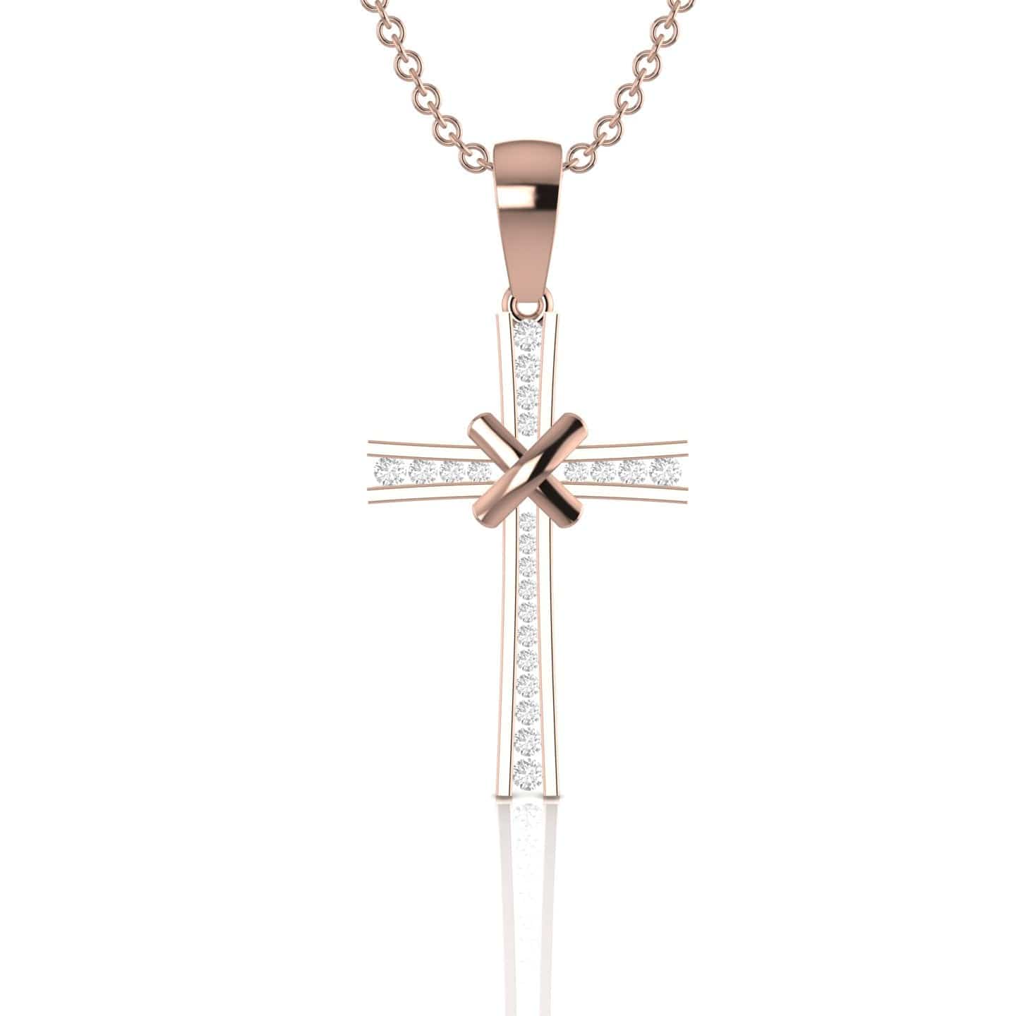Diamond Cross Necklace With Diagonal Cross Detail