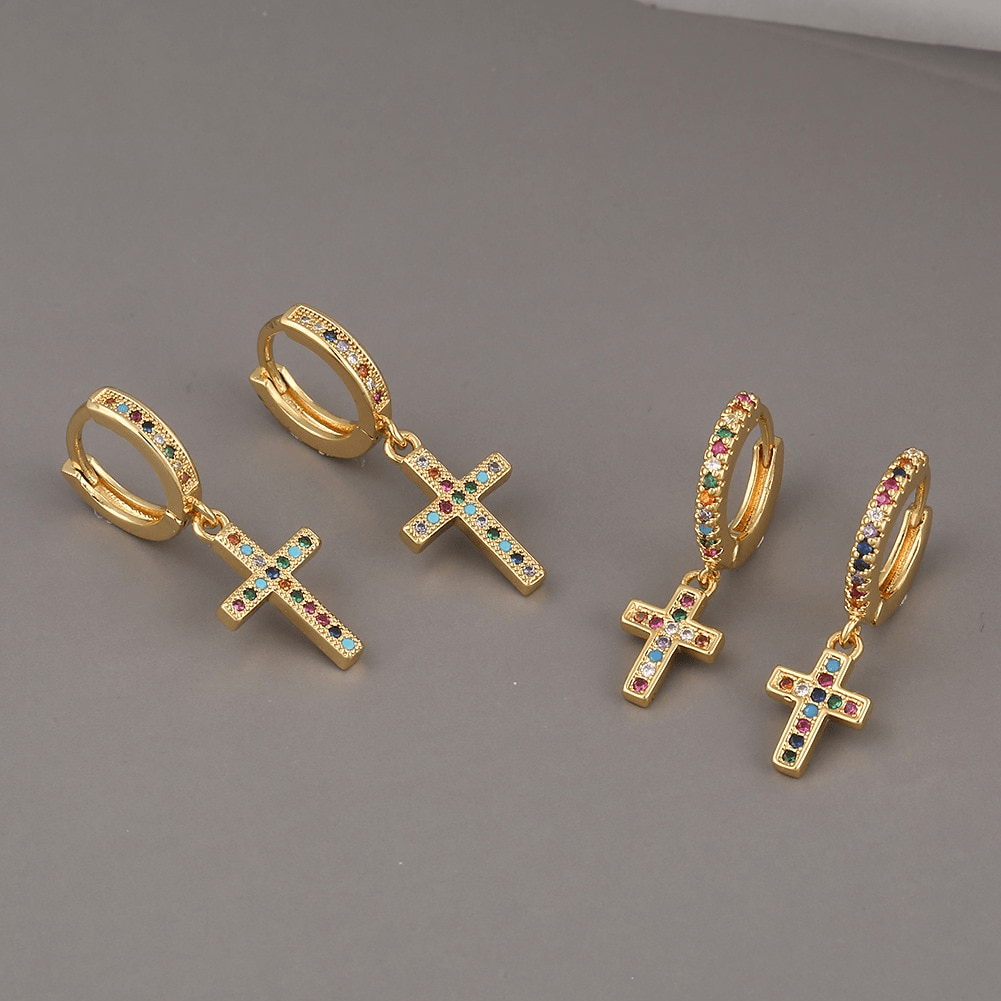 Religious Cross Symbol Cubic Zirconia Earrings