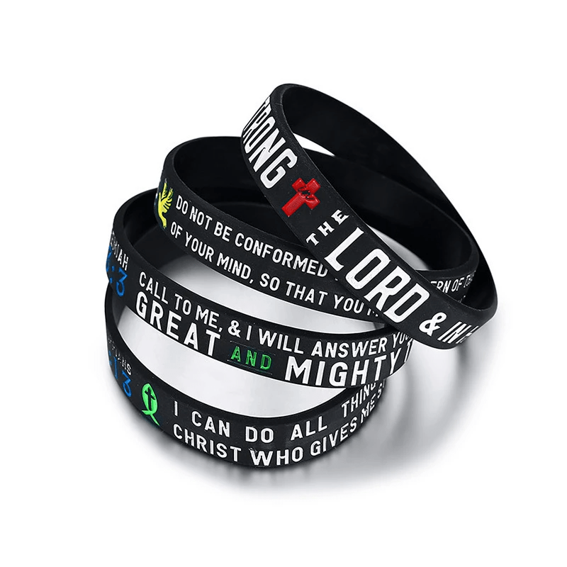 Pack of 4 Silicone Wristbands with Bible Verses