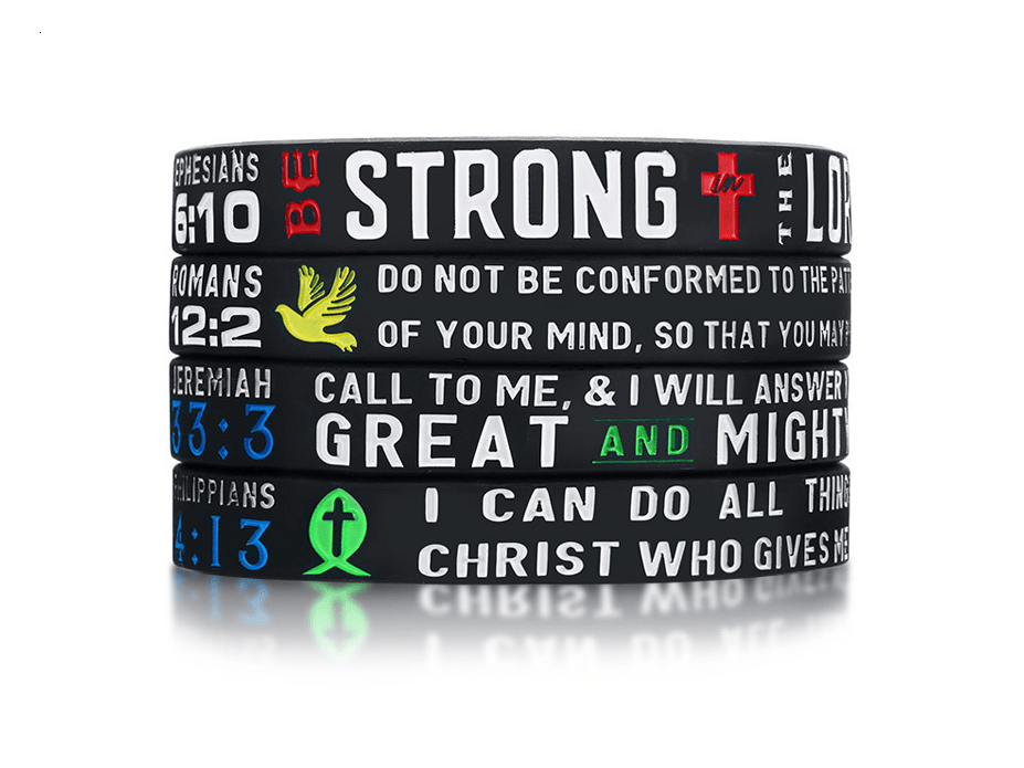 Pack of 4 Silicone Wristbands with Bible Verses